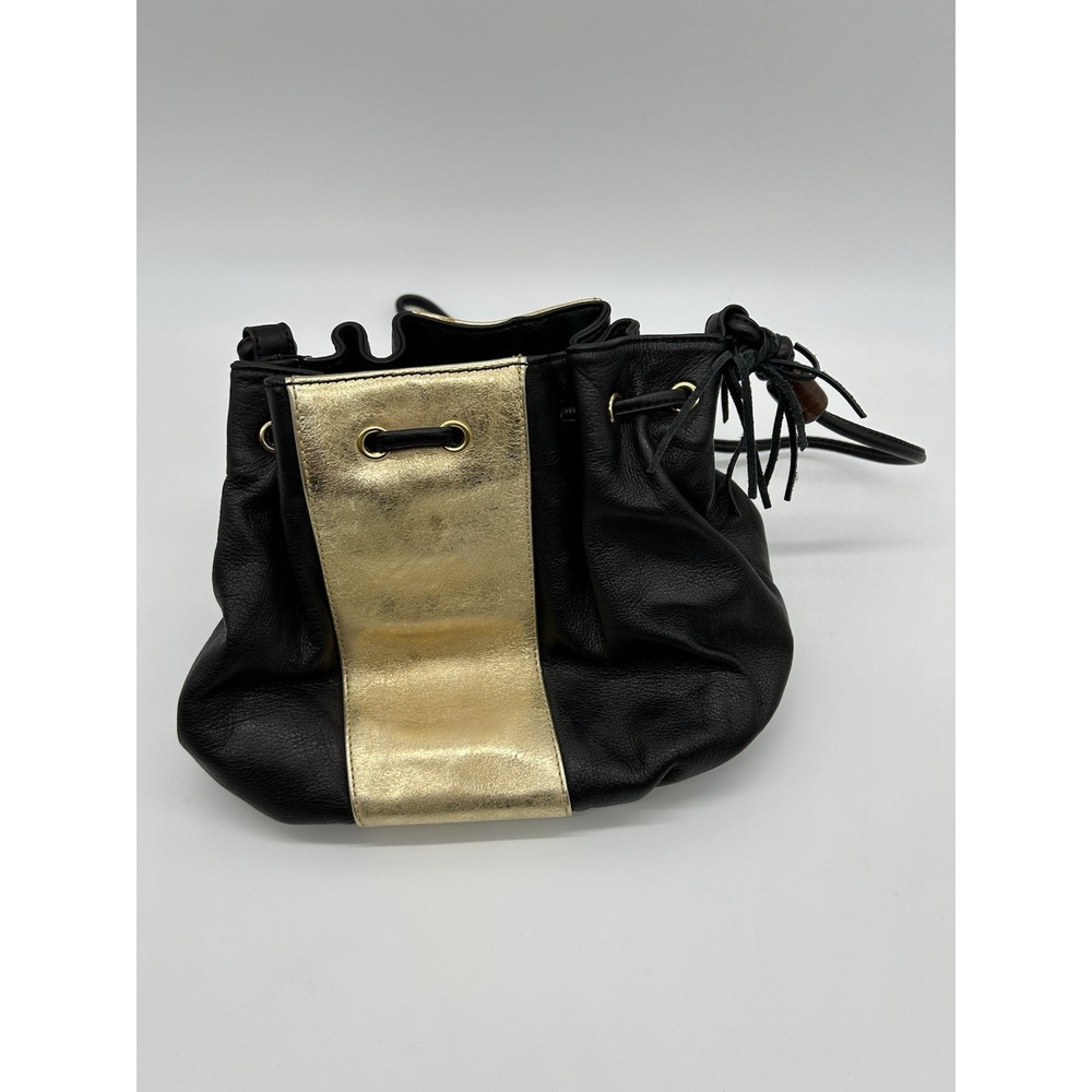 LouLou De la Falaise Vintage Black leather shoulder bag Wooden Accents - Picture 6 of 10